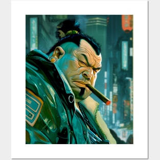 Puff Sumo 2: Smoking a Fat Cigar in a Dystopian City Scene on a Dark Background Posters and Art